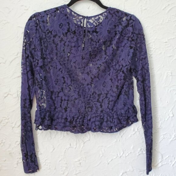 Zara Navy Lace Crop long sleeve peplum top - Picture 4 of 8